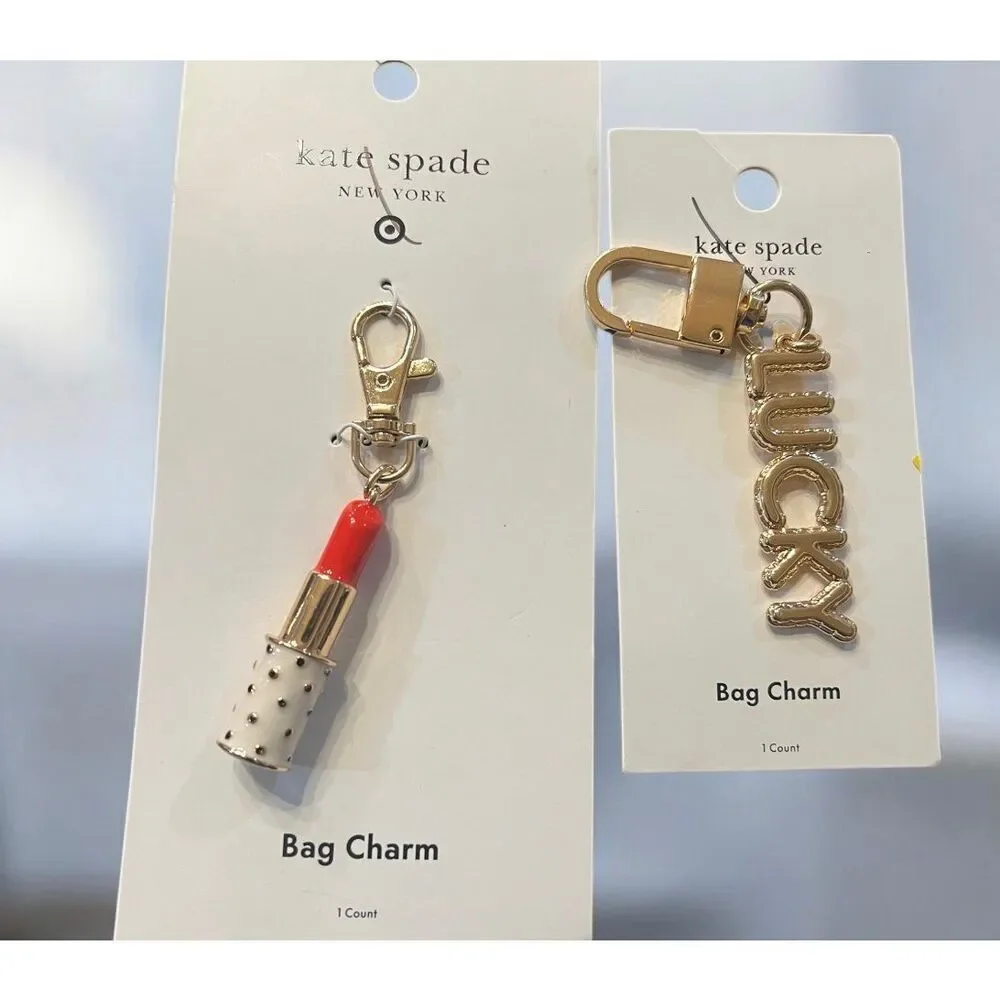 Kate Spade Lipstick Lucky Keychains Charm New 2 pieces